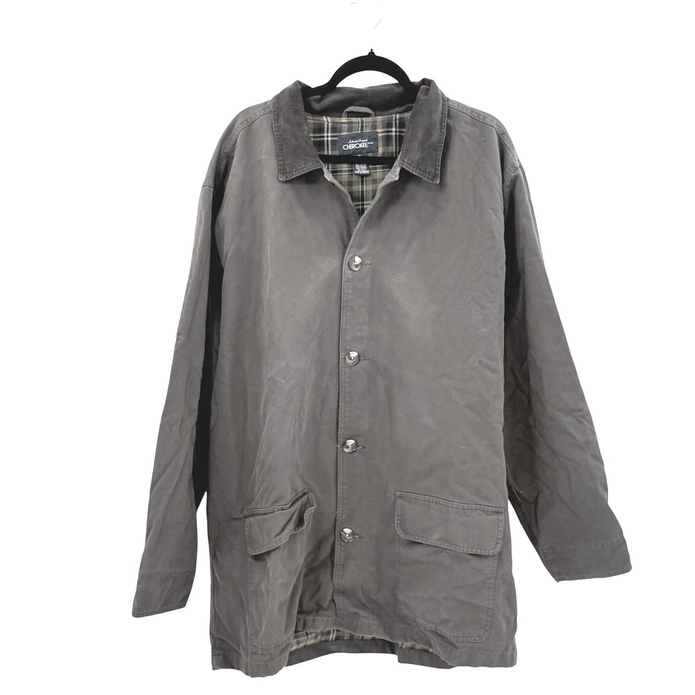 Cherokee XL Barn Coat Green Cotton Canvas Plaid Lined Chore Jacket Corduroy Vint